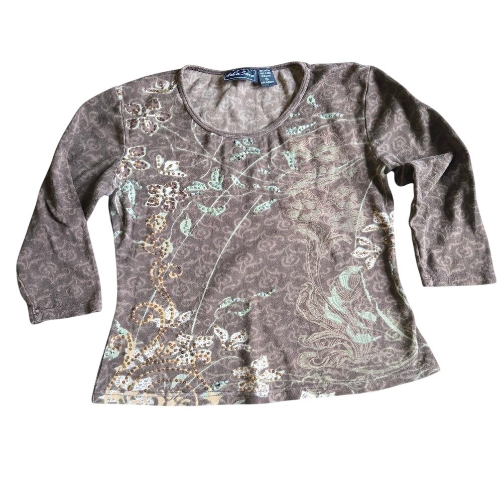 y2k style fairy earthy‎ graphic shirt / SM / cotton / Artsy, whimsigoth, sequin